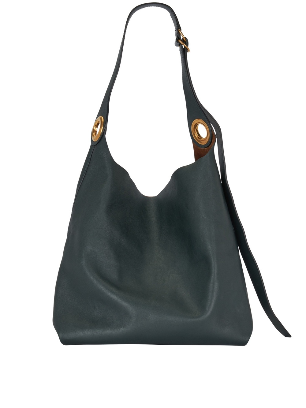 Burberry NEW Dark Green Calfskin Leather Medium Grommet Hobo